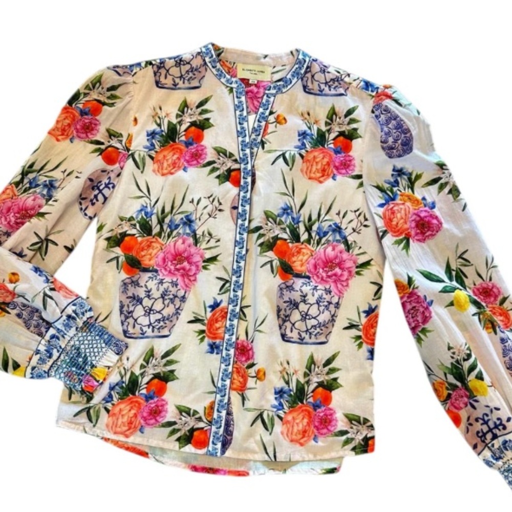 Chinoiserie Emily Printed Top in ivory ginger jars by Elizabeth James NWT